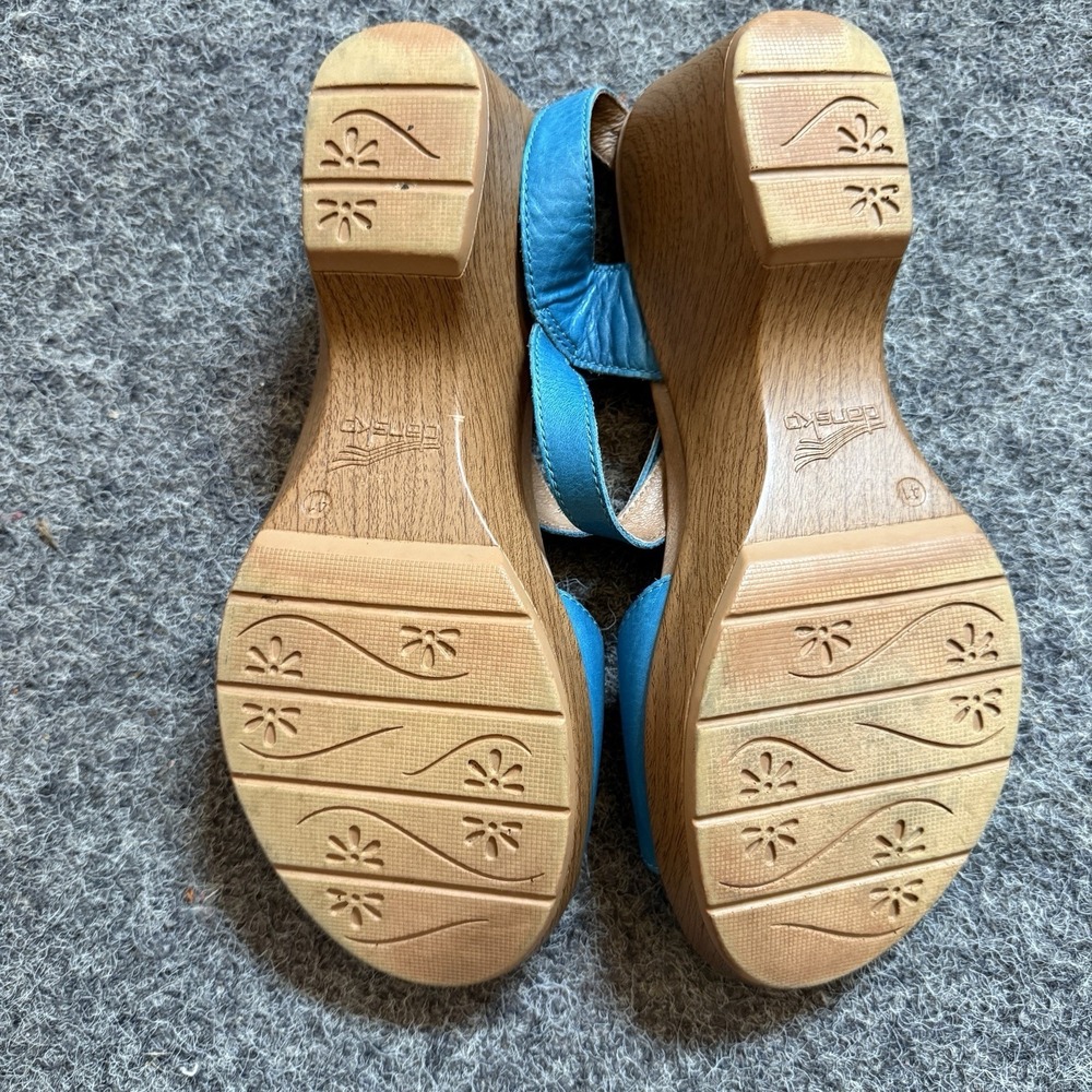Dansko Joanie Wedge Sandal Boho Hippie Faux Wood Heel Blue Sz EU 41 US 10.5/11 - Picture 6 of 9